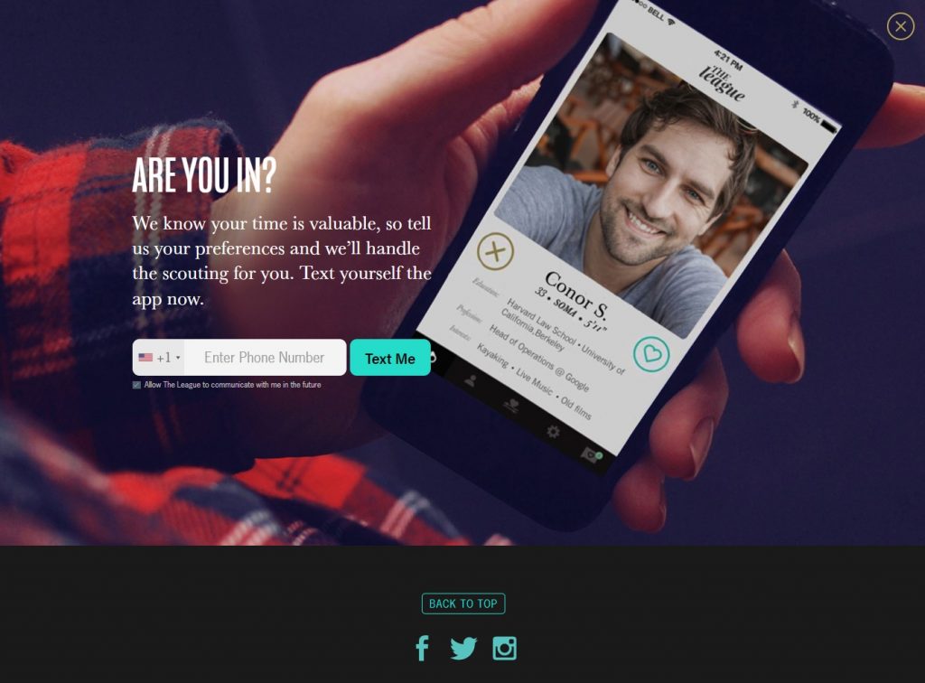 The League Dating App Homepage