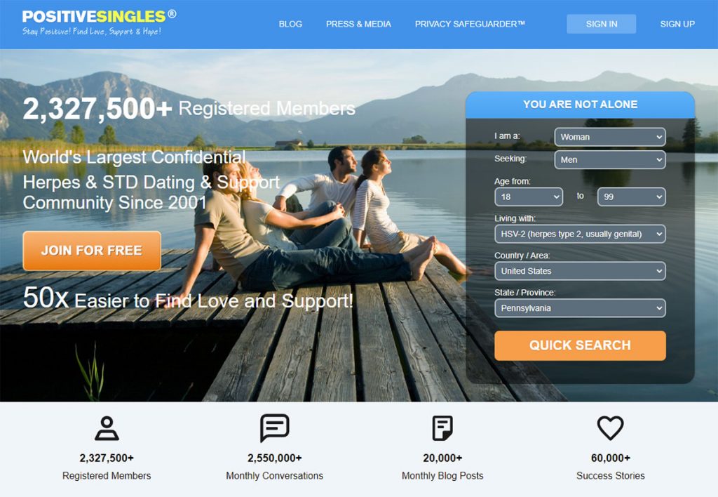 Positive Singles Signup Page Screenshot