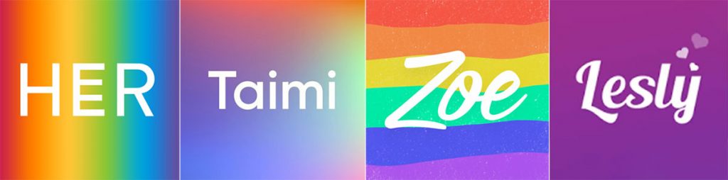 Lesbian Dating Apps - HER Logo, Taimi Logo, Zoe Logo, and Lesly Logo