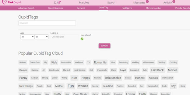 Screenshot of Cupid Tags on PinkCupid