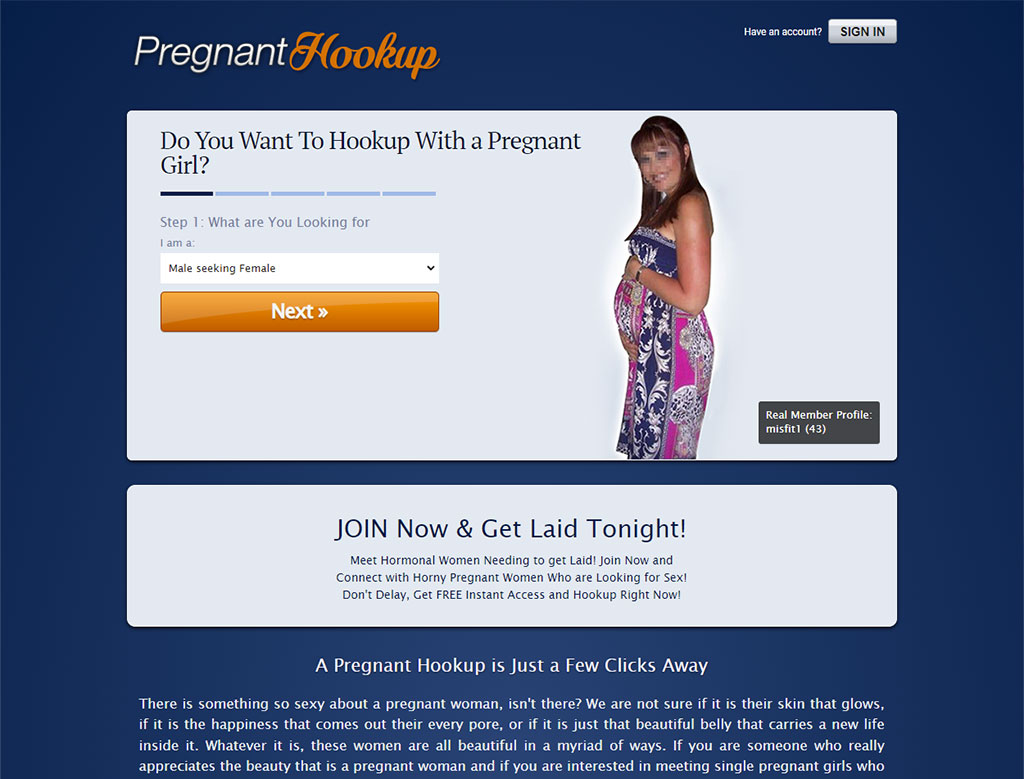 PregnantHookup Dating Site Screenshot