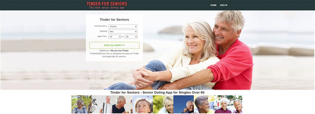 Screenshot of TinderForSeniors.com