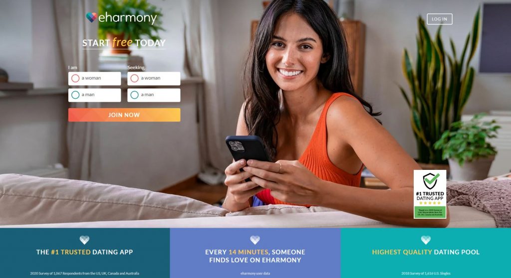 eHarmony homepage screenshot