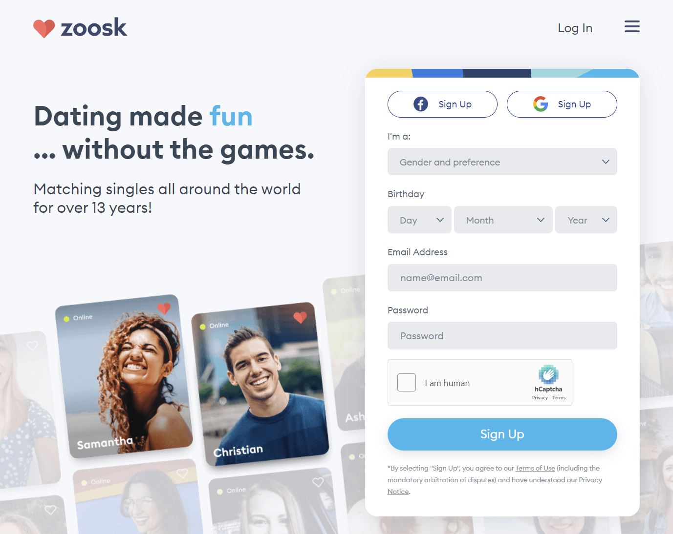 Zoosk Homepage Screenshot