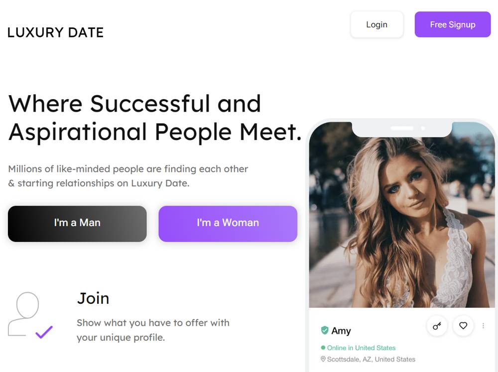 Luxury date dating website homepage
